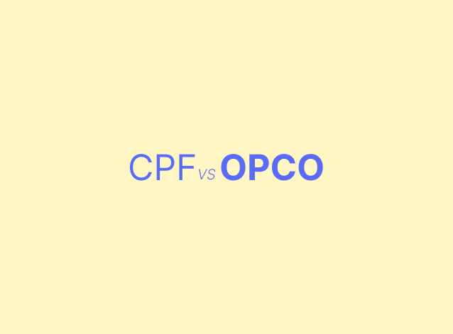 Visuel typographique CPF vs OPCO sur fond jaune, illustration de l'article financement formation IA